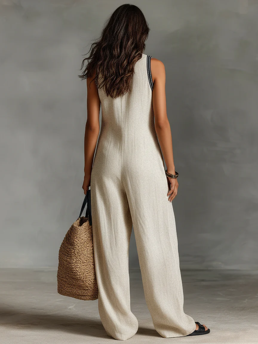 Hannelore | Damen Ärmelloser Jumpsuit Leinen Stickerei – Leinen Overall Stickerei 2026 - Image 2