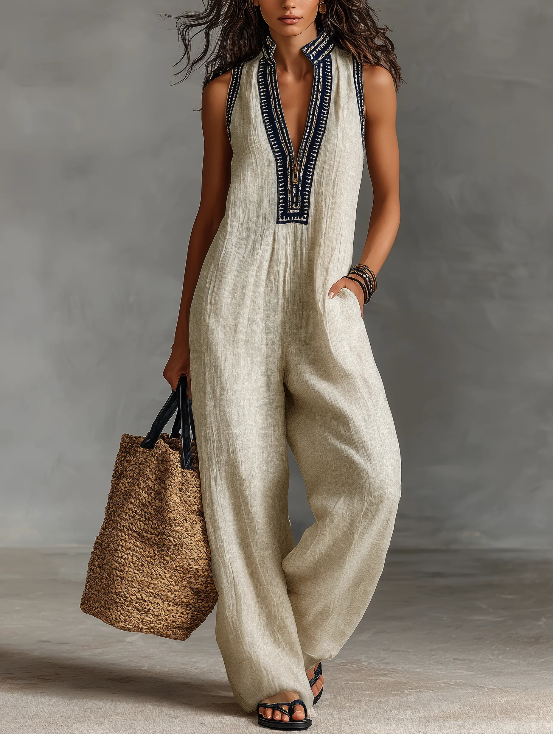 Hannelore | Damen Ärmelloser Jumpsuit Leinen Stickerei – Leinen Overall Stickerei 2026 - Image 5
