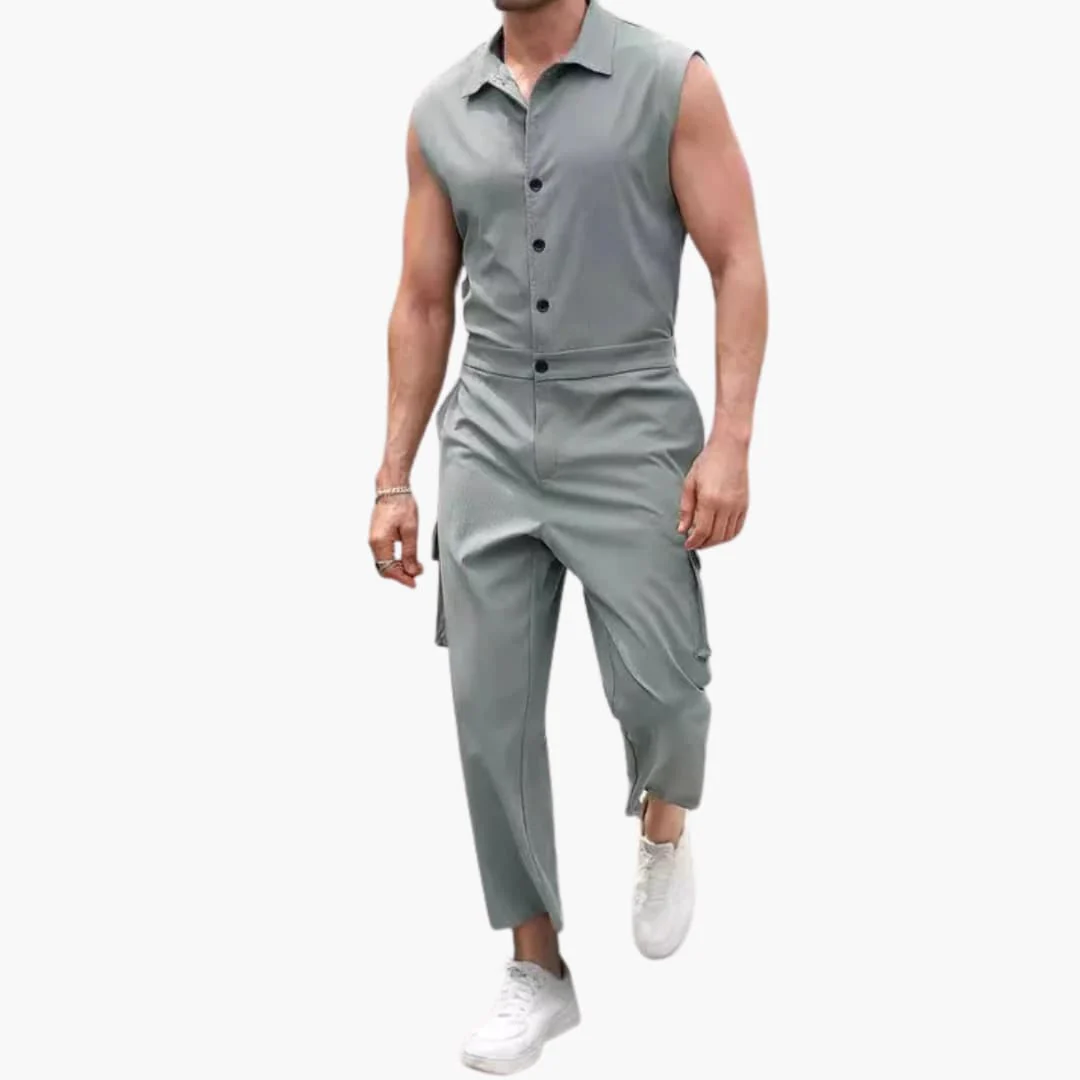 Ärmelloser Jumpsuit für Männer mit Cargotaschen und Knopfleiste - Image 2