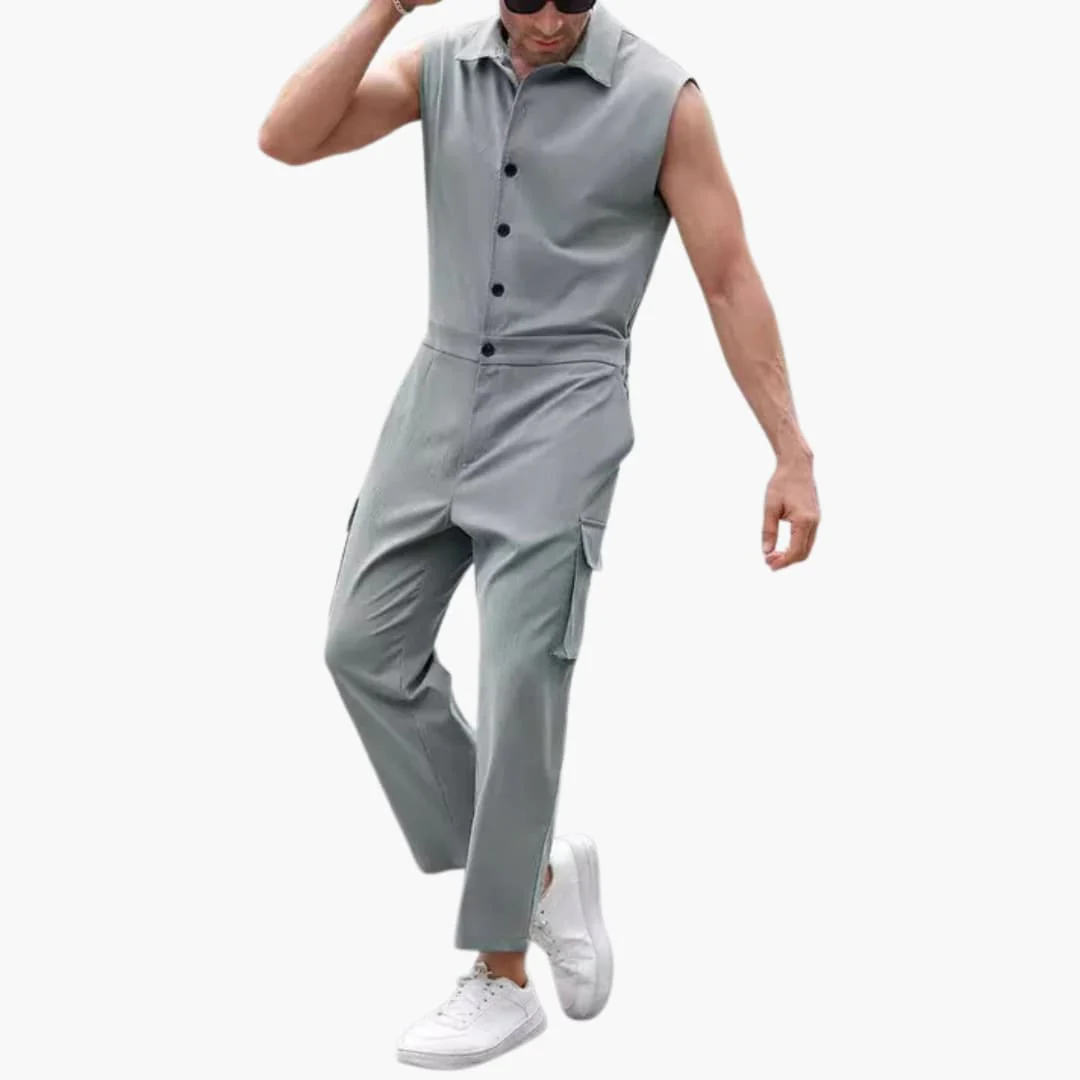 Ärmelloser Jumpsuit für Männer mit Cargotaschen und Knopfleiste - Image 3