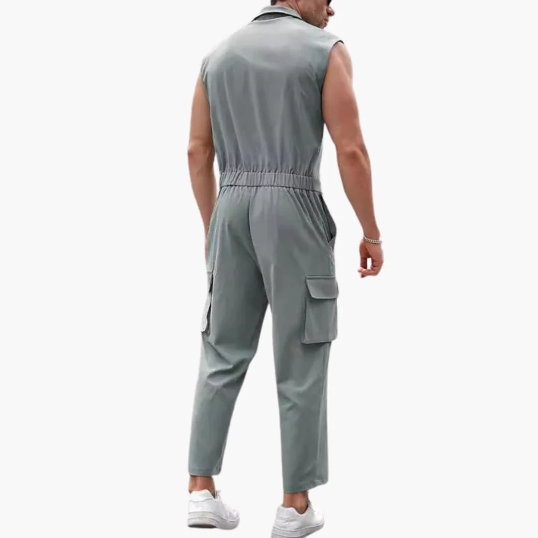 Ärmelloser Jumpsuit für Männer mit Cargotaschen und Knopfleiste - Image 4