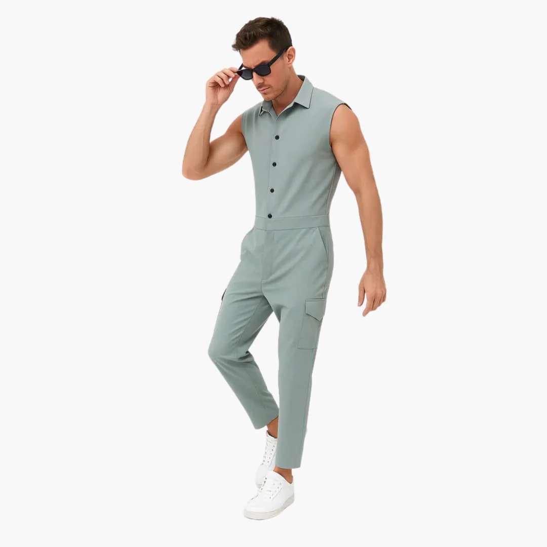 Ärmelloser Jumpsuit für Männer mit Cargotaschen und Knopfleiste - Image 5