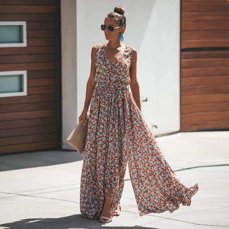 Ärmelloses Maxikleid mit Blumenprint & Schlitz – Sommerlich & Elegant - Image 4
