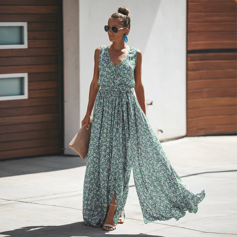 Ärmelloses Maxikleid mit Blumenprint & Schlitz – Sommerlich & Elegant - Image 5