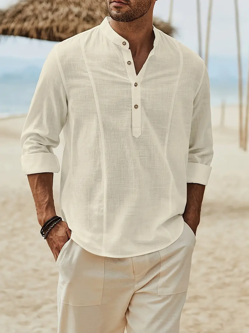 Asher | Leichtes Strandhemd mit Stehkragen & entspannter Eleganz - Image 2