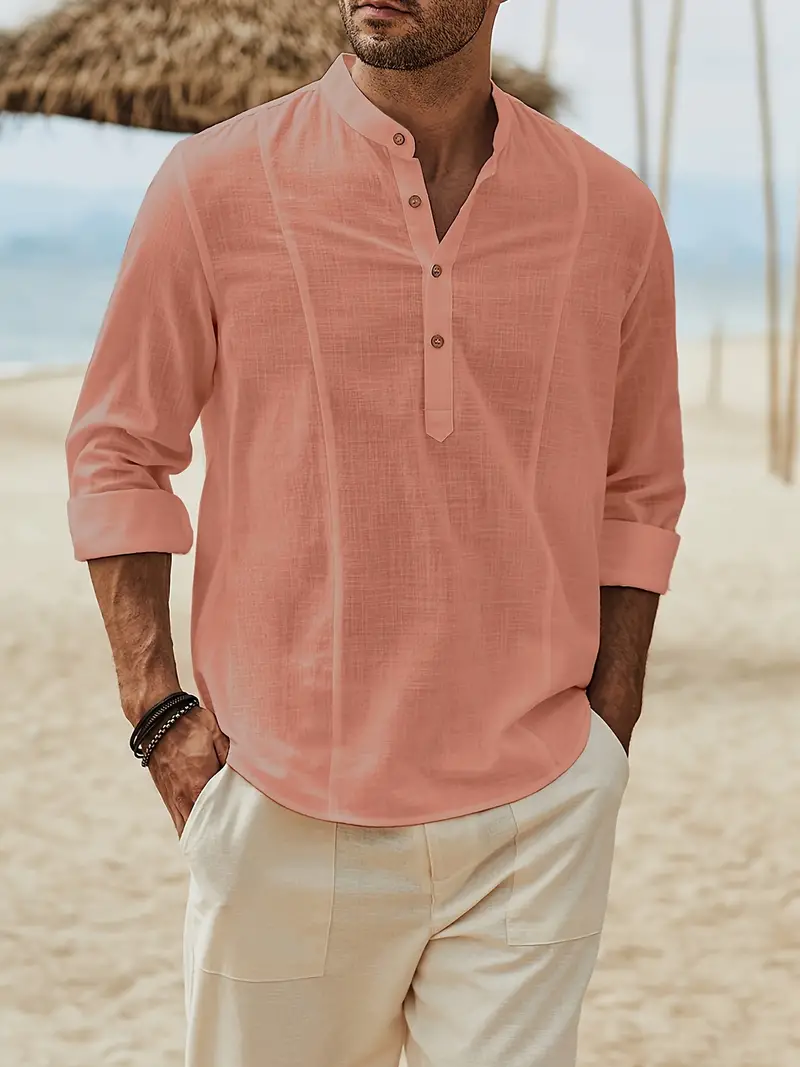 Asher | Leichtes Strandhemd mit Stehkragen & entspannter Eleganz - Image 3