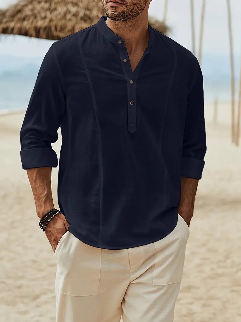 Asher | Leichtes Strandhemd mit Stehkragen & entspannter Eleganz - Image 6