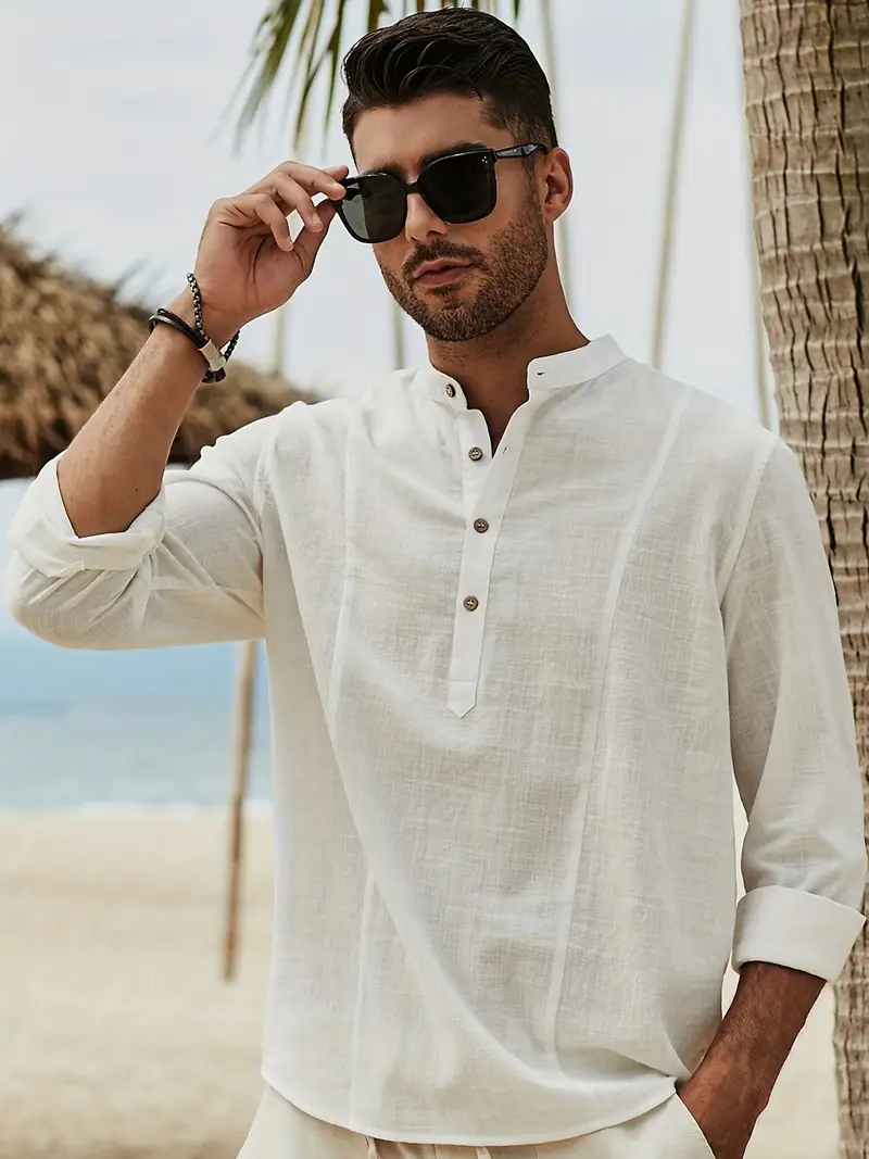 Asher | Leichtes Strandhemd mit Stehkragen & entspannter Eleganz - Image 7