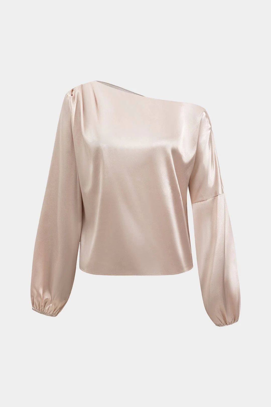 Astrid | Ballonärmeln Asymmetrische One-Shoulder Satin-Bluse - Image 3