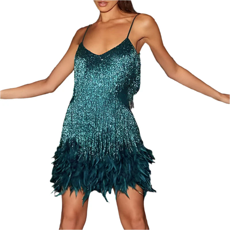 Astrid Fjerfrynsede Minikleid – Glamouröses Perlenbesetztes Festkleid - Image 6