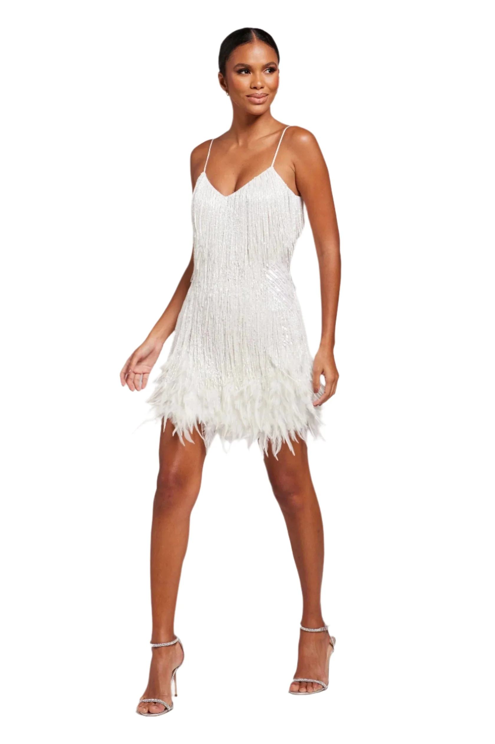 Astrid Fjerfrynsede Minikleid – Glamouröses Perlenbesetztes Festkleid - Image 9