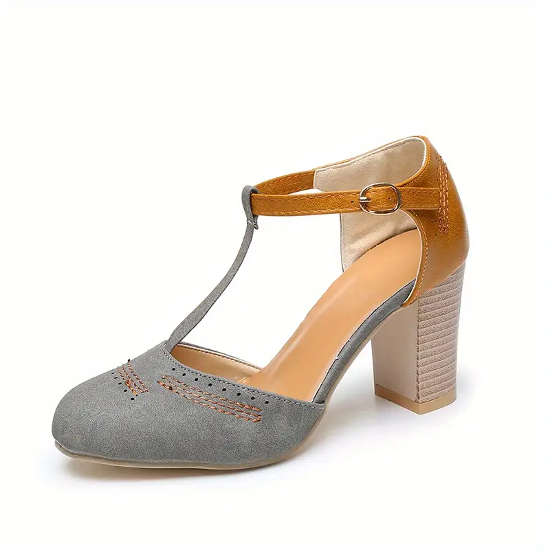 Aureven – Vintage T-Riemen-Pumps mit Blockabsatz - Image 2