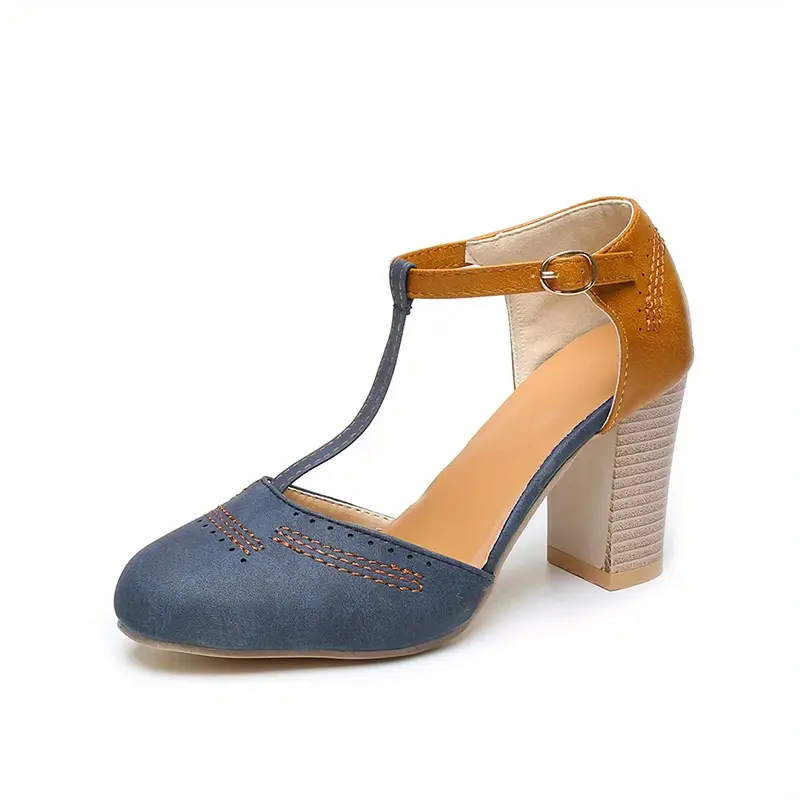 Aureven – Vintage T-Riemen-Pumps mit Blockabsatz - Image 3