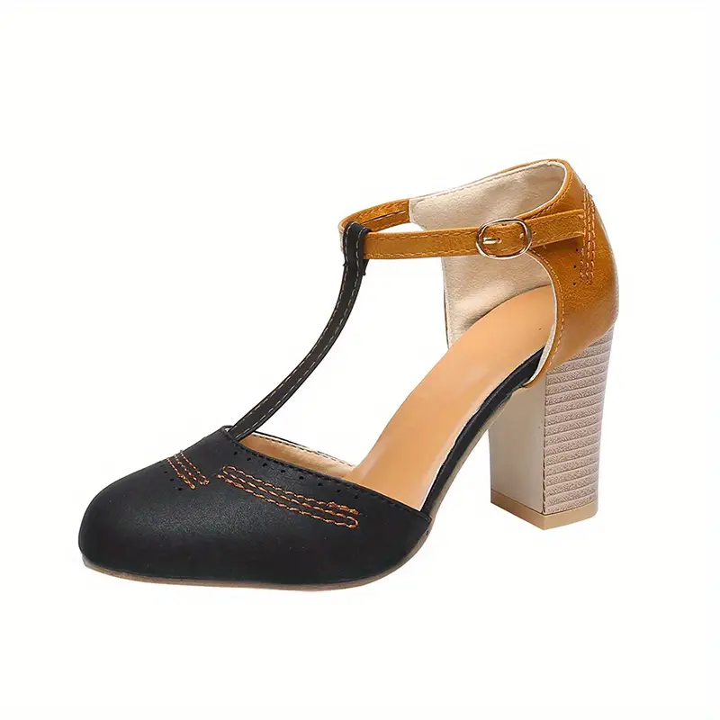 Aureven – Vintage T-Riemen-Pumps mit Blockabsatz - Image 4