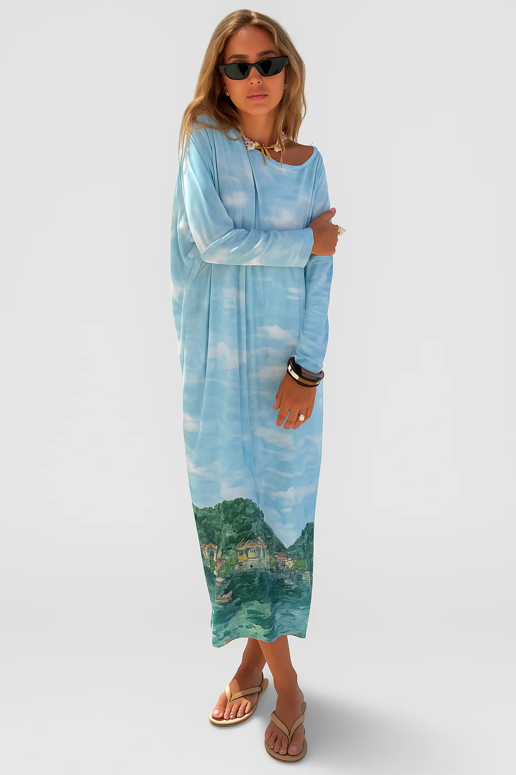 Aurora langärmliges Sommer-Maxikleid mit einzigartigem Druck - Image 2