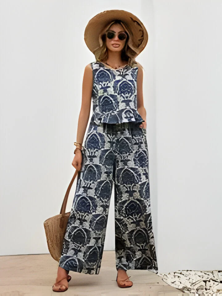 Ava | Ärmelloses Tank-Top mit Rundhalsausschnitt und Hosen mit weitem Bein Outfits - Image 5