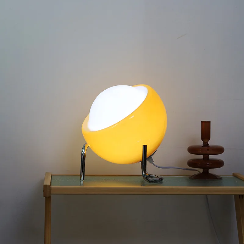 Avelena | Aurivio Tischlampe | Glas & Edelstahl | Retro-Nordic Design | LED-Nachtlicht Beige/Orange | Ø21×H25 cm - Image 2