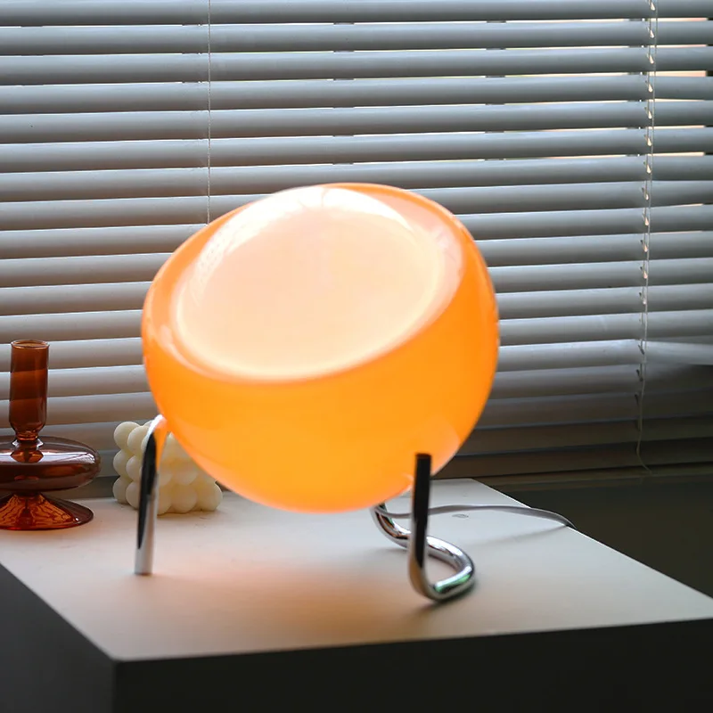 Avelena | Aurivio Tischlampe | Glas & Edelstahl | Retro-Nordic Design | LED-Nachtlicht Beige/Orange | Ø21×H25 cm - Image 3