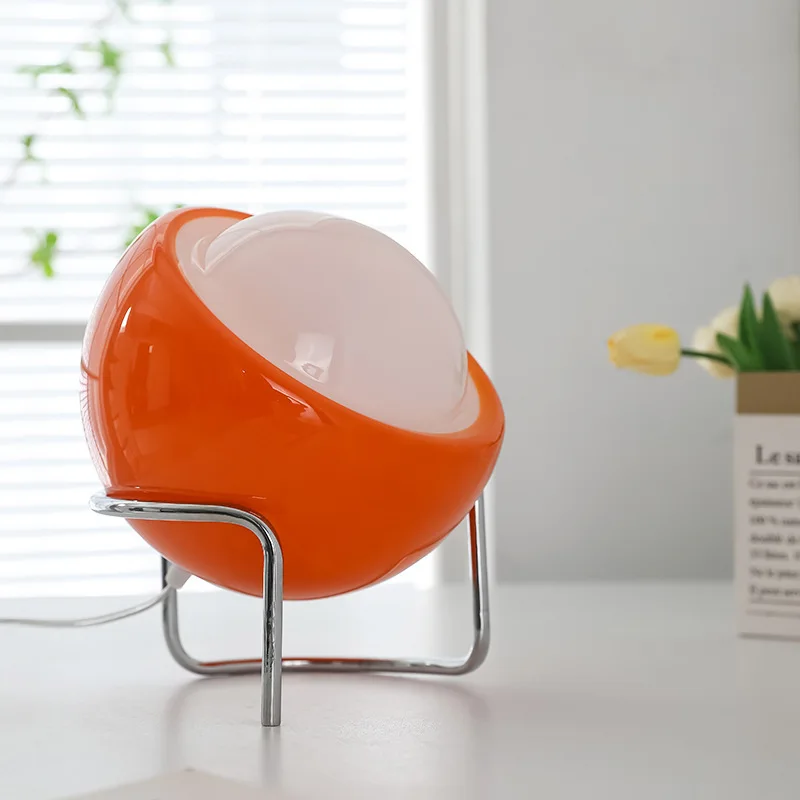 Avelena | Aurivio Tischlampe | Glas & Edelstahl | Retro-Nordic Design | LED-Nachtlicht Beige/Orange | Ø21×H25 cm - Image 5