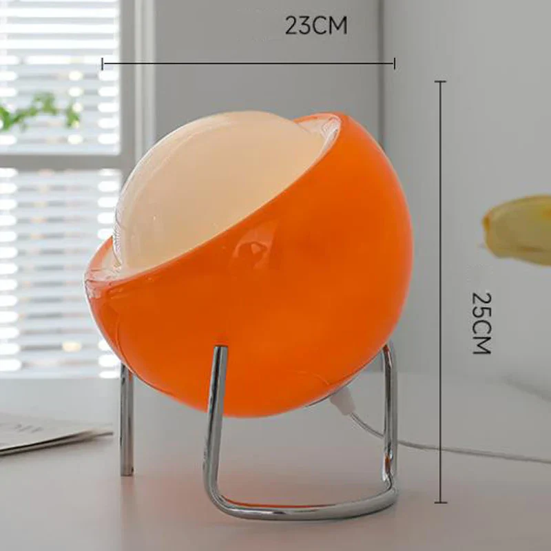 Avelena | Aurivio Tischlampe | Glas & Edelstahl | Retro-Nordic Design | LED-Nachtlicht Beige/Orange | Ø21×H25 cm - Image 7
