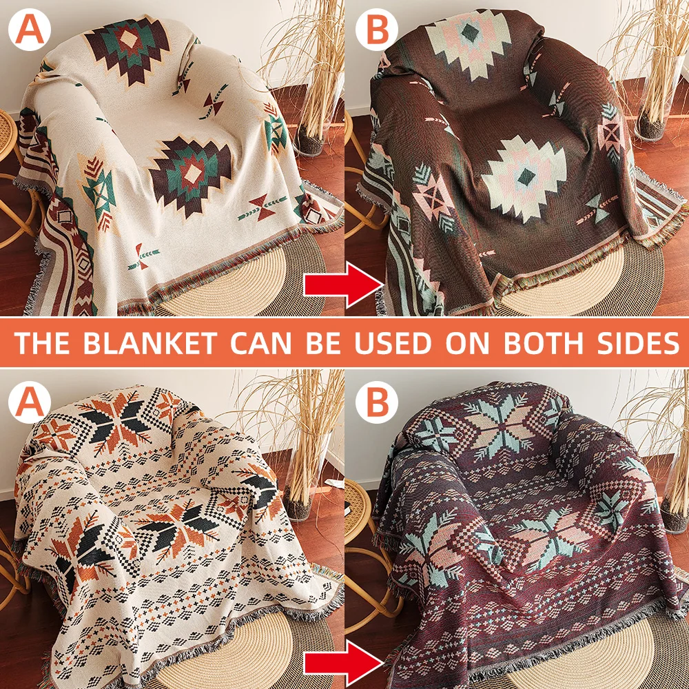 Avelena | AztecaLoom Boho Decke | XXL Azteken-Plaid mit Fransen | Südwestlicher Ethno-Stil | Vintage Wohndecke aus Baumwollmischung - Image 2