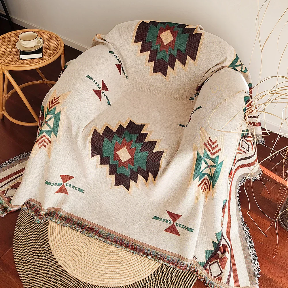 Avelena | AztecaLoom Boho Decke | XXL Azteken-Plaid mit Fransen | Südwestlicher Ethno-Stil | Vintage Wohndecke aus Baumwollmischung - Image 3
