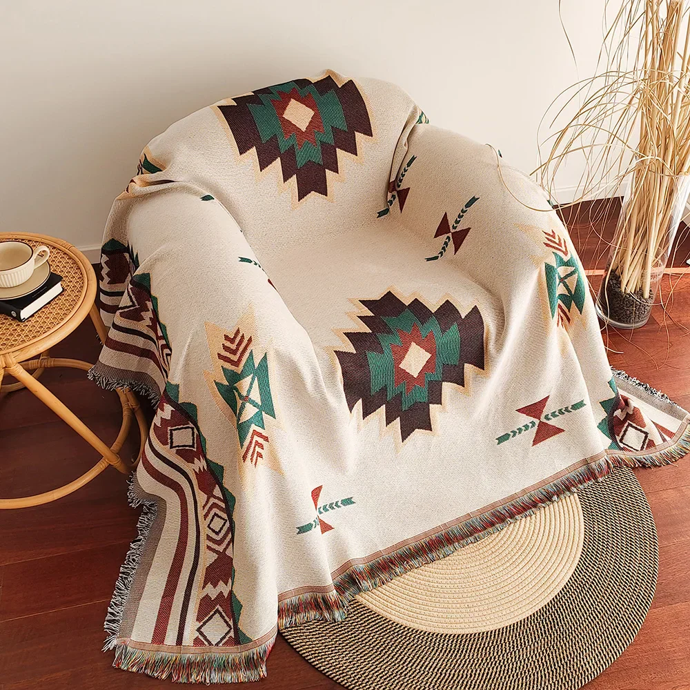 Avelena | AztecaLoom Boho Decke | XXL Azteken-Plaid mit Fransen | Südwestlicher Ethno-Stil | Vintage Wohndecke aus Baumwollmischung - Image 5