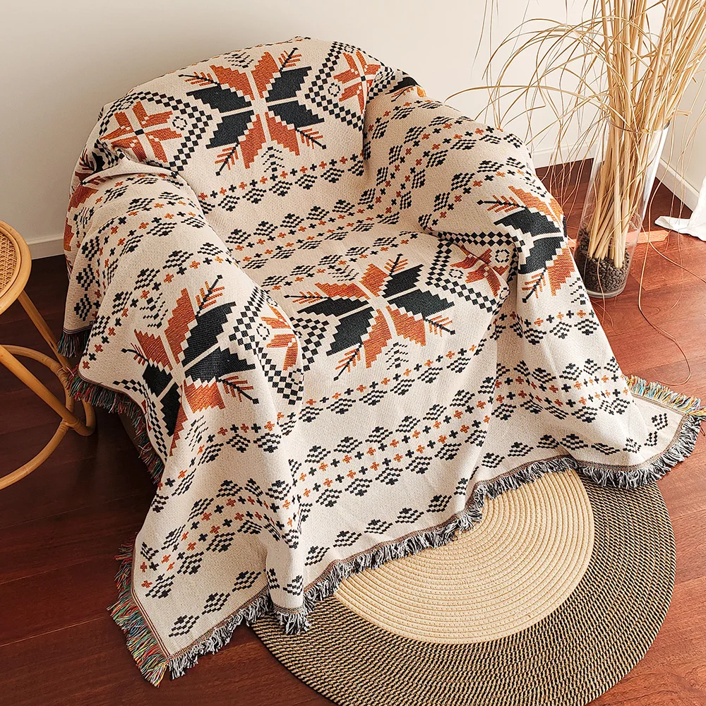 Avelena | AztecaLoom Boho Decke | XXL Azteken-Plaid mit Fransen | Südwestlicher Ethno-Stil | Vintage Wohndecke aus Baumwollmischung - Image 6