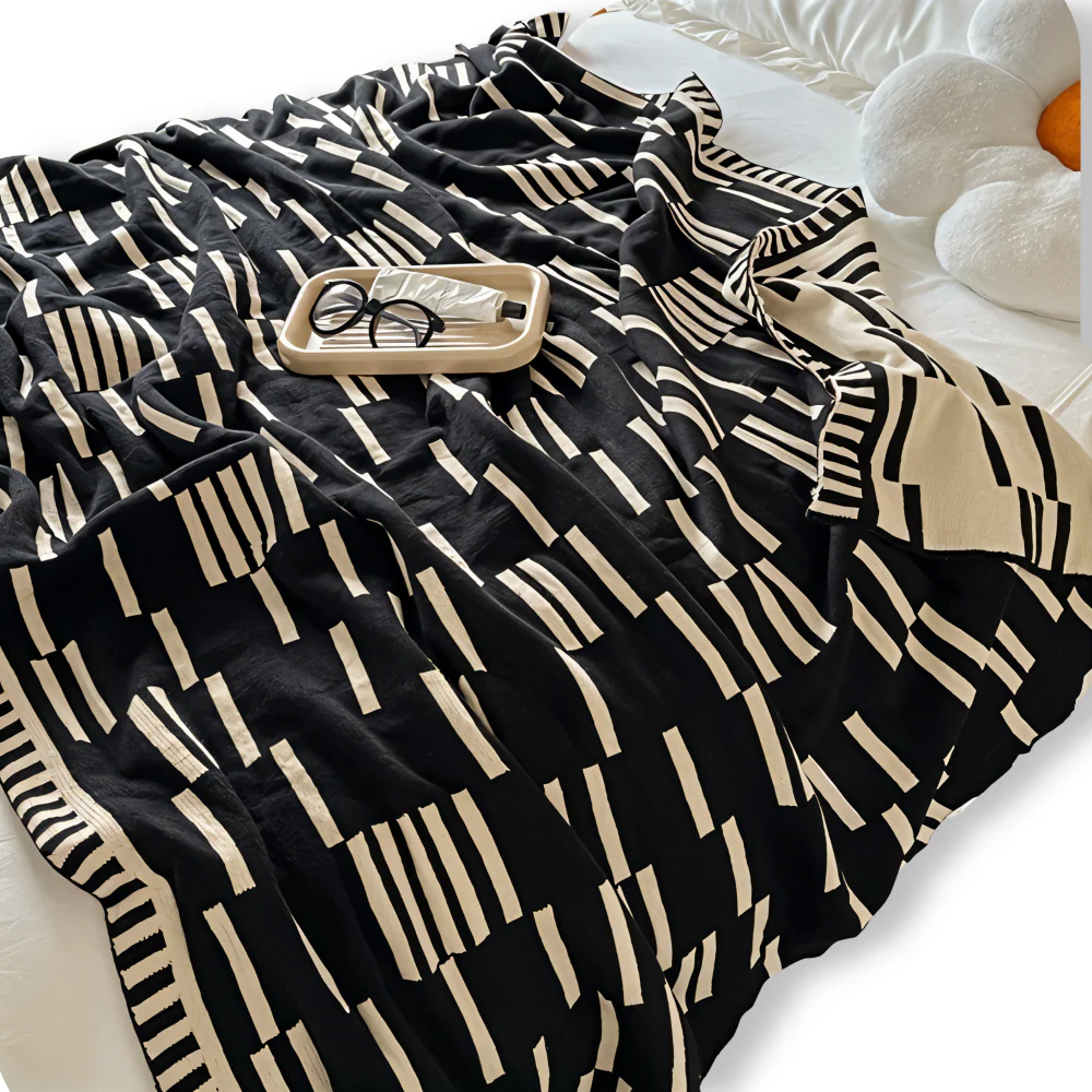 Avelena | CalmoWeave Plaid | Strickdecke Schwarz-Beige | Weich & Wärmend | Für Alle Jahreszeiten - Image 8