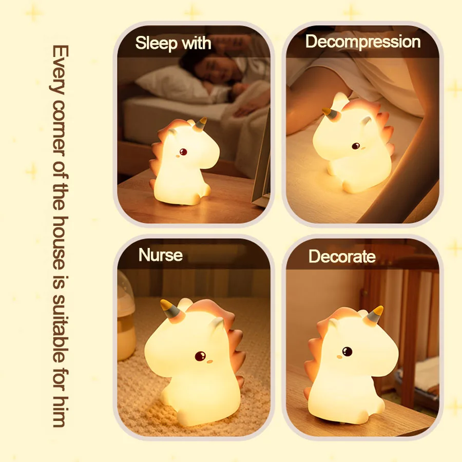 Avelena | DreamiCorn LED Nachtlicht Einhorn | Weiches Silikon & USB Wiederaufladbar | Touch-Steuerung & 2 Helligkeitsstufen | Kinderzimmer & Geschenkidee - Image 5