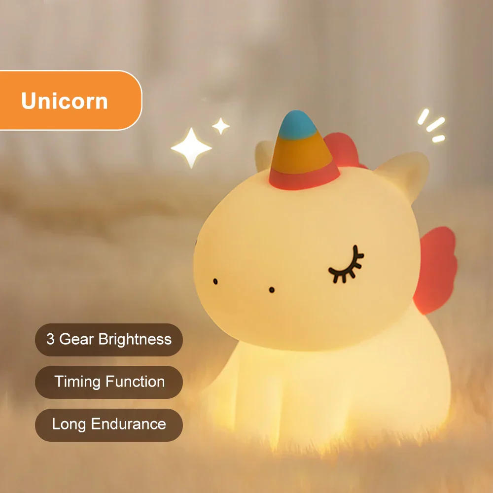 Avelena | DreamiCorn LED Nachtlicht Einhorn | Weiches Silikon & USB Wiederaufladbar | Touch-Steuerung & 2 Helligkeitsstufen | Kinderzimmer & Geschenkidee - Image 6