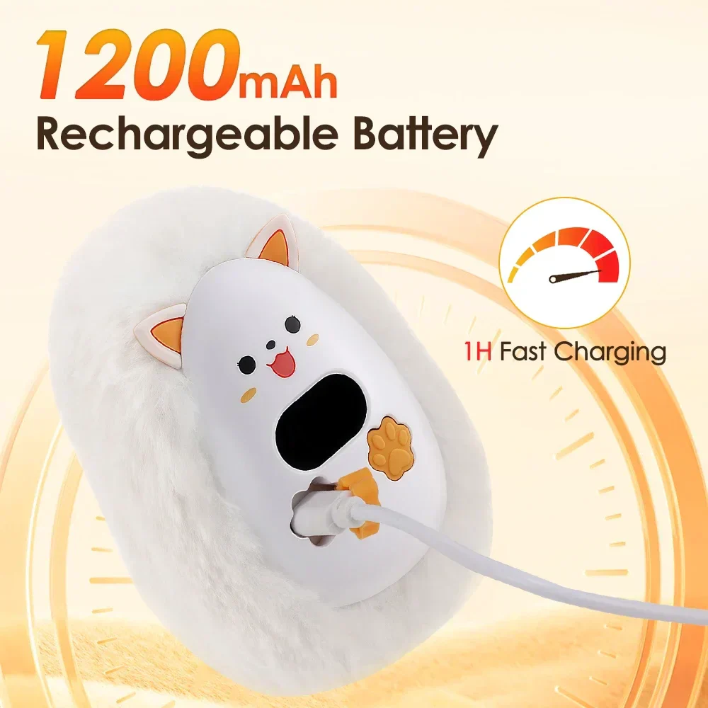 Avelena | Furrio Elektrischer Handwärmer Fuchs | Wiederaufladbar 1200 mAh | 3 Heizstufen & Digitalanzeige | Plüsch-Oberfläche | USB Typ-C | Tragbar für Winter & Büro - Image 6