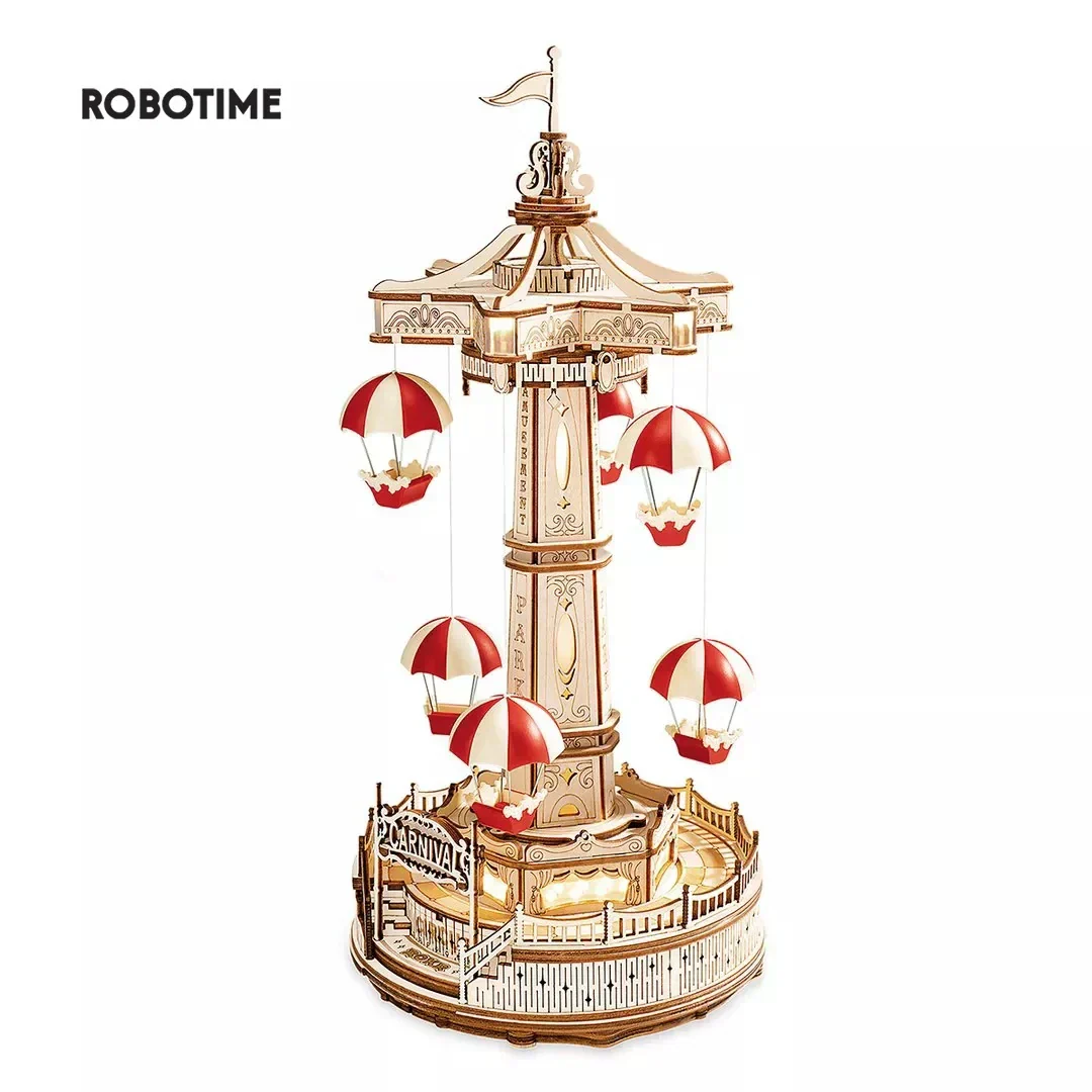 Avelena | ROKR Parachute Tower Musikbox | 3D Holzpuzzle mit Bewegung & Licht | DIY Bausatz 184 Teile | Magischer Jahrmarkt für Kinder & Erwachsene - Image 2