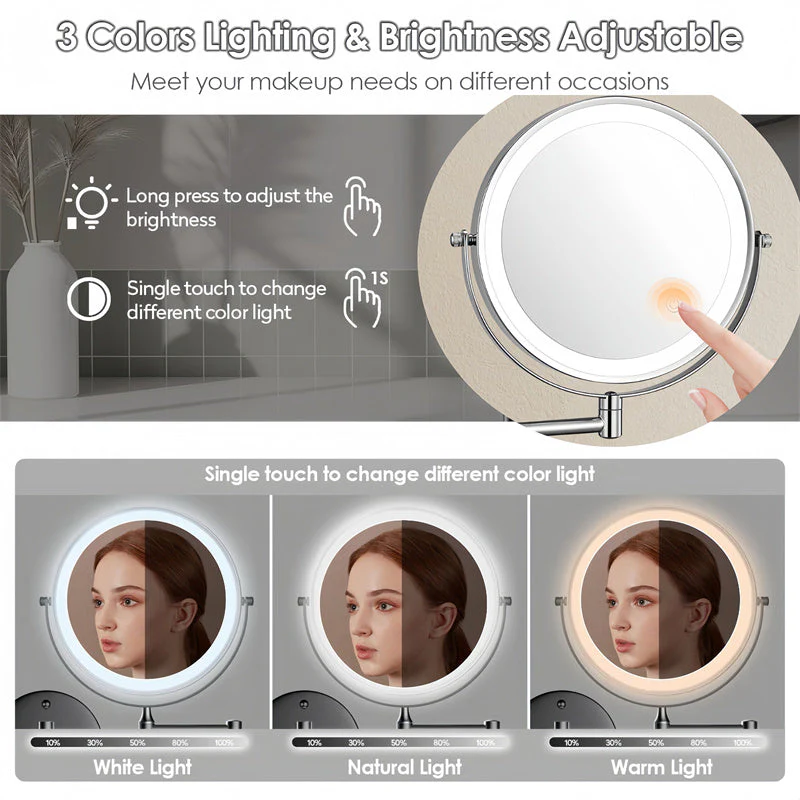 Avelena | Wiederaufladbarer wandmontierter Rasier Spiegel | 360° Drehung. 1X/10X Vergrößerung und verstellbare LED-Beleuchtung zur Nutzung im Badezimmer - Image 9