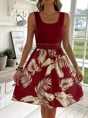 Aveline | Tropical Print Spitzen-Nähte Tank-Kleid - Image 2