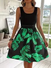 Aveline | Tropical Print Spitzen-Nähte Tank-Kleid - Image 3