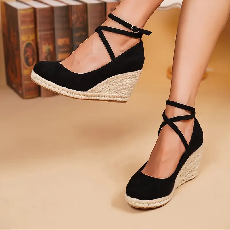Avery | Elegante schwarze Damen-Keilabsätze mit Espadrille-Sohle - Image 3