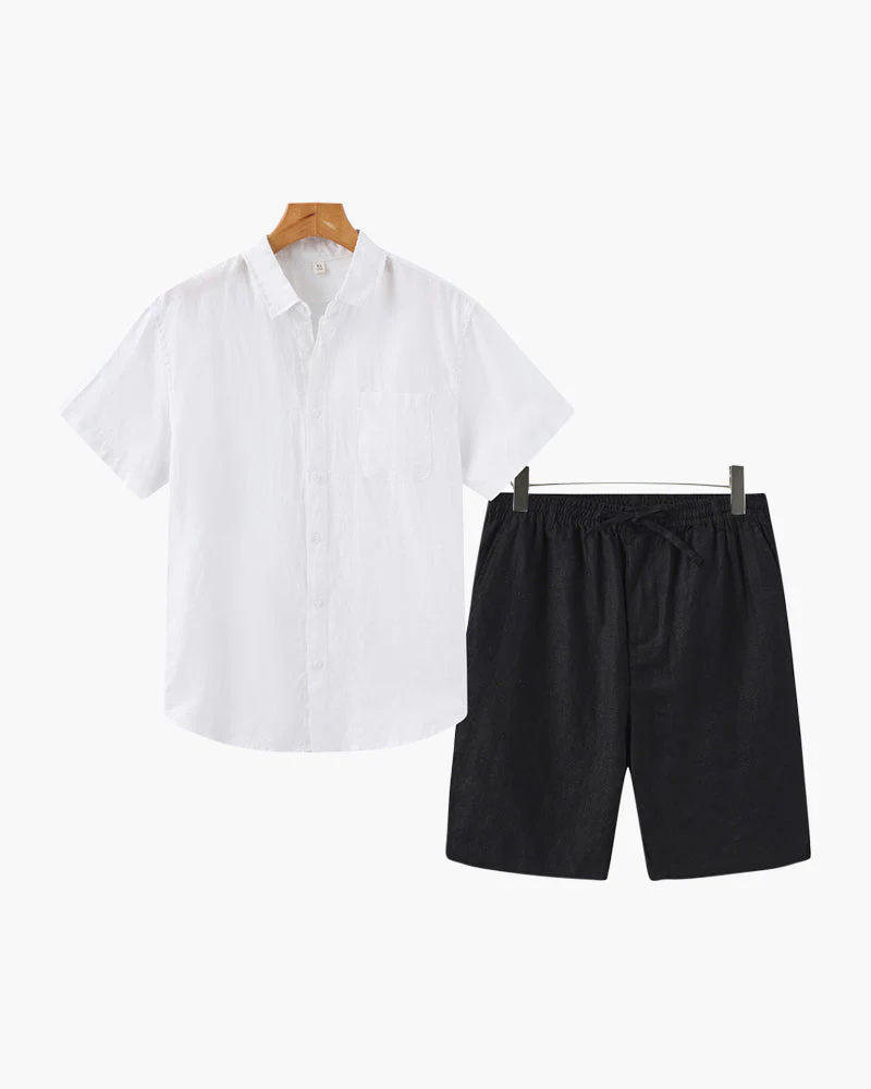 Axel | 2-teiliges Herren Sommer Leinen-Set mit Kurzarmhemd & Shorts - Image 10