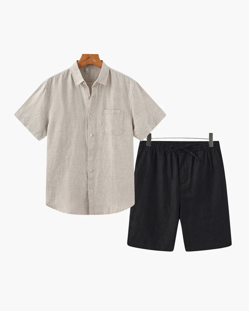 Axel | 2-teiliges Herren Sommer Leinen-Set mit Kurzarmhemd & Shorts - Image 2