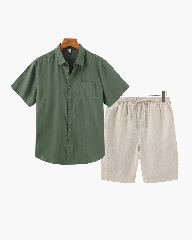 Axel | 2-teiliges Herren Sommer Leinen-Set mit Kurzarmhemd & Shorts - Image 3