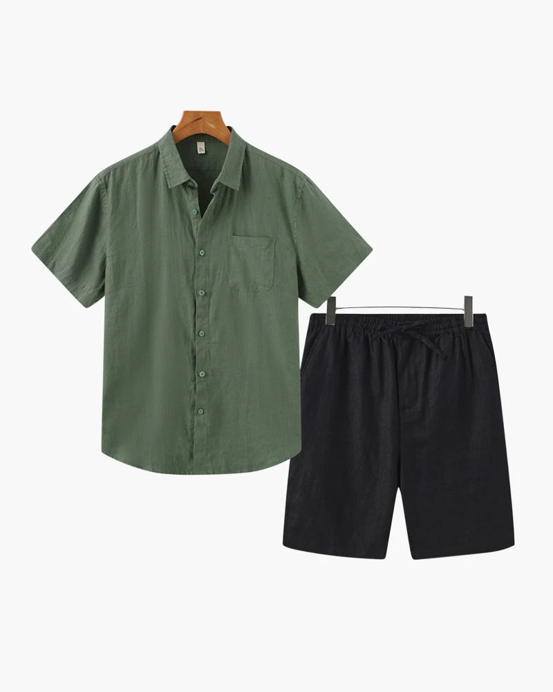 Axel | 2-teiliges Herren Sommer Leinen-Set mit Kurzarmhemd & Shorts - Image 4