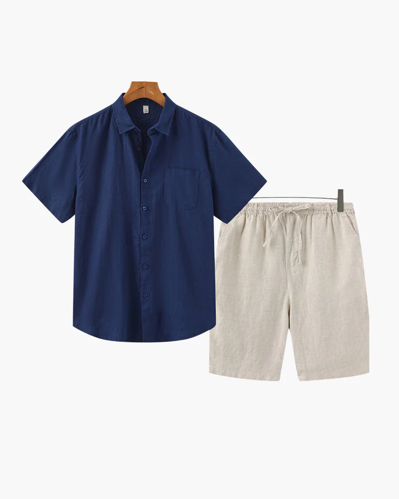 Axel | 2-teiliges Herren Sommer Leinen-Set mit Kurzarmhemd & Shorts - Image 5