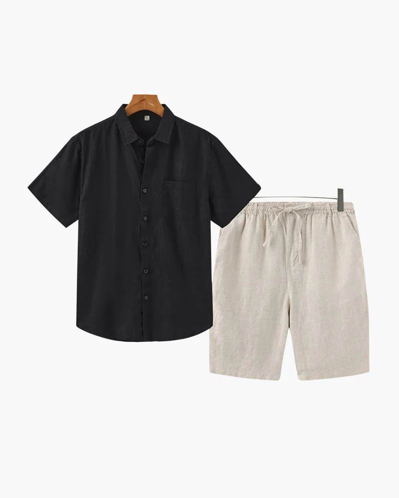 Axel | 2-teiliges Herren Sommer Leinen-Set mit Kurzarmhemd & Shorts - Image 7