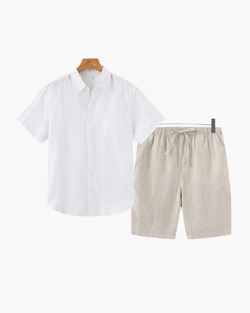 Axel | 2-teiliges Herren Sommer Leinen-Set mit Kurzarmhemd & Shorts - Image 9