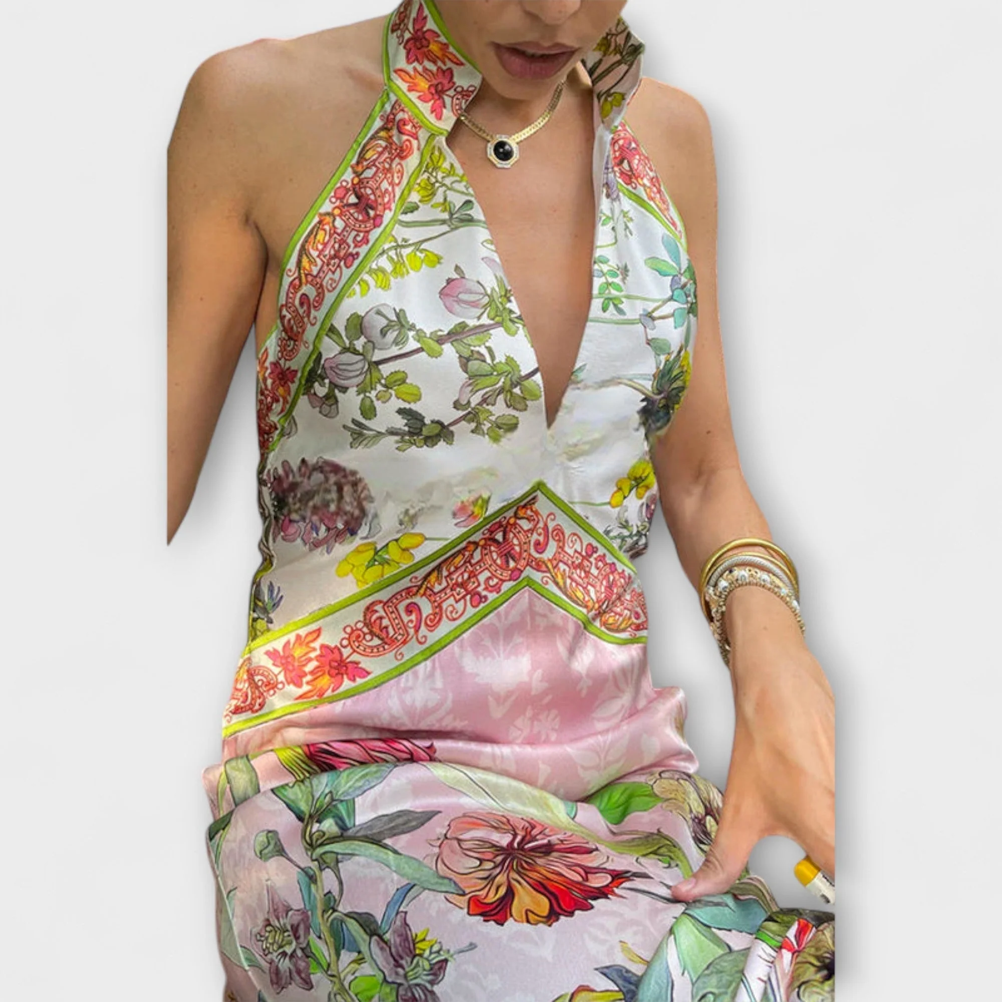 Ayla - Floral Bedrucktes Ärmelloses Maxikleid mit Offenem Rücken - Image 2