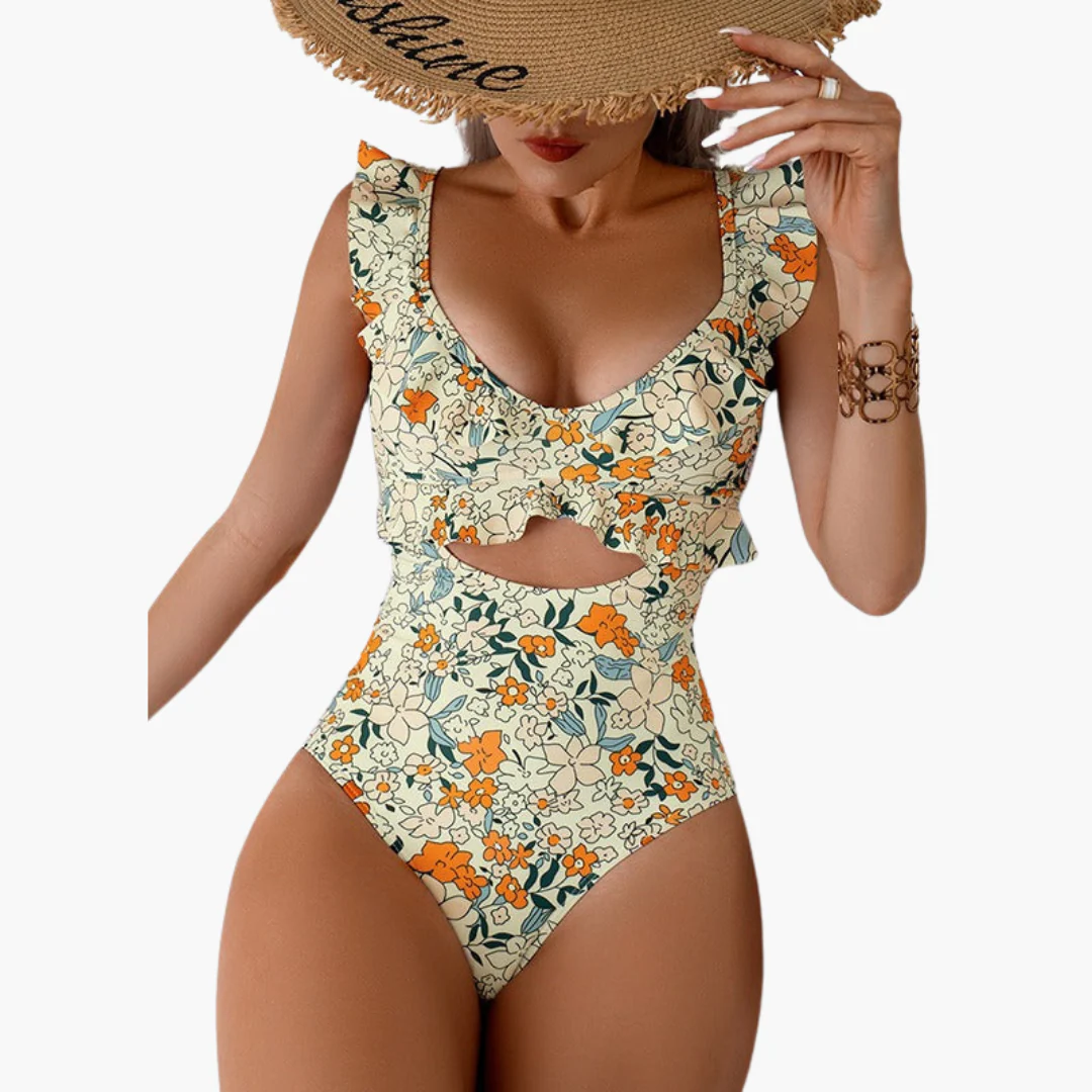 Badeanzug Damen - Floraler Einteiler mit Rüschen & Cut-Out - Image 2