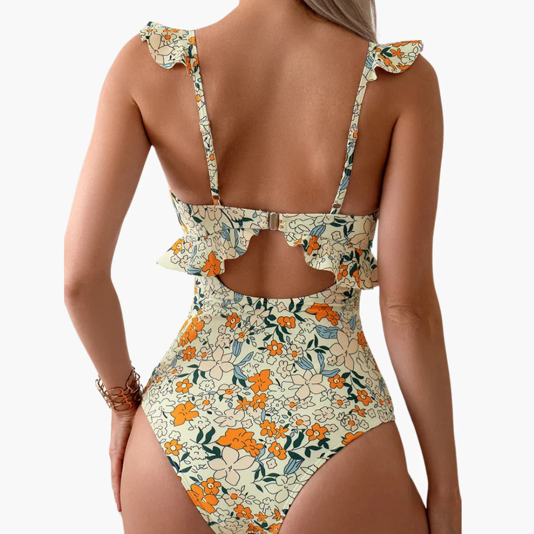 Badeanzug Damen - Floraler Einteiler mit Rüschen & Cut-Out - Image 4