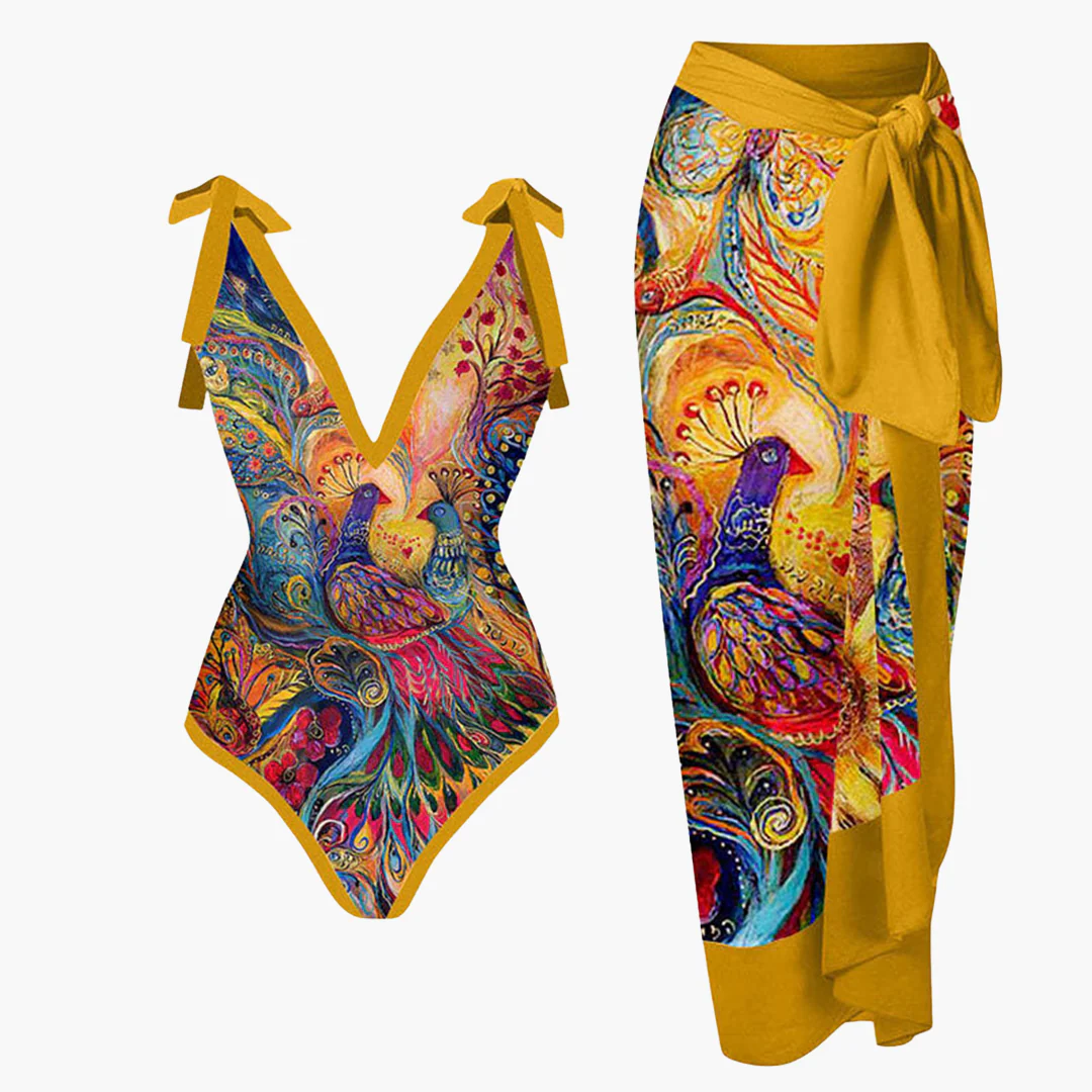 Badeanzug-Set für Damen - mit Blumenmuster und Pareo-Überwurf - Image 3