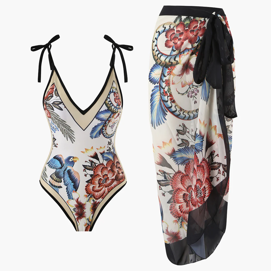 Badeanzug-Set für Damen - mit Blumenmuster und Pareo-Überwurf - Image 4