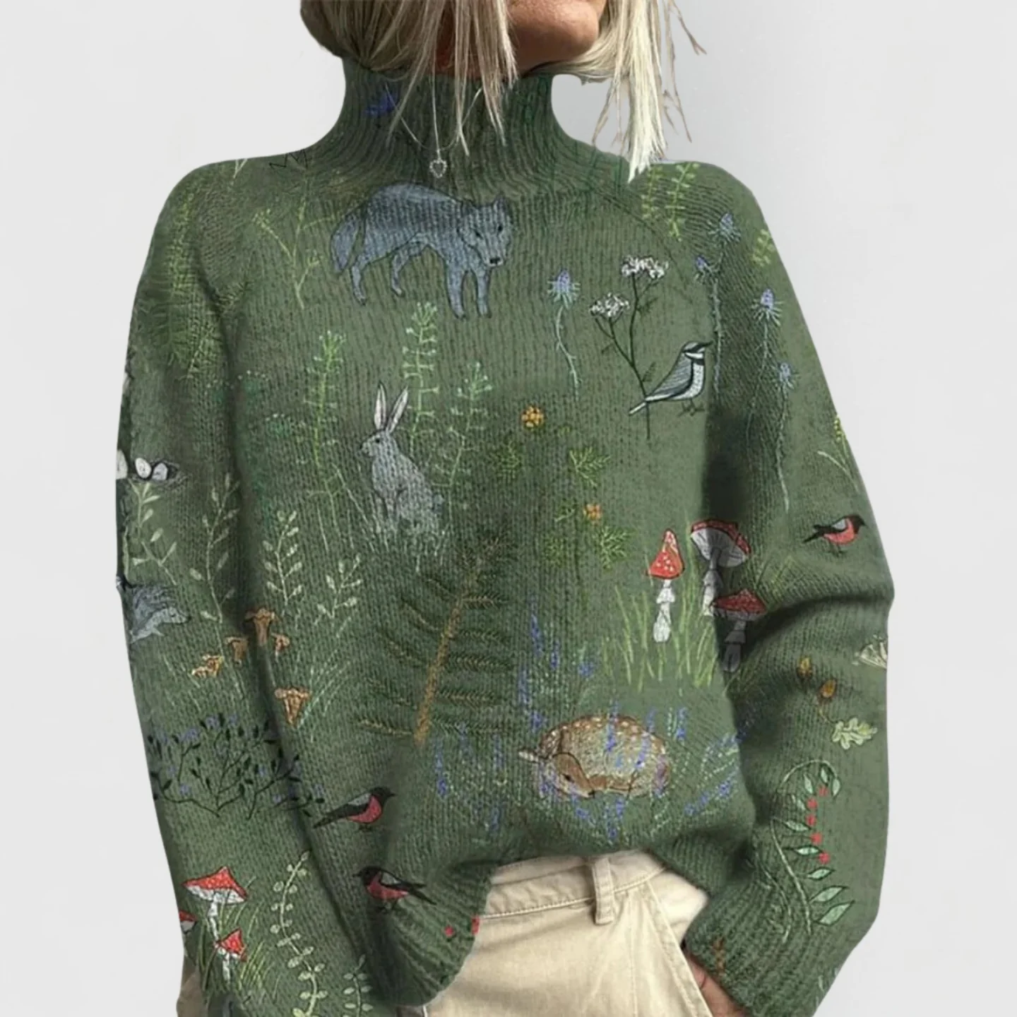 Barbara | Damen Natur Druck Gemütlich Strick Pullover